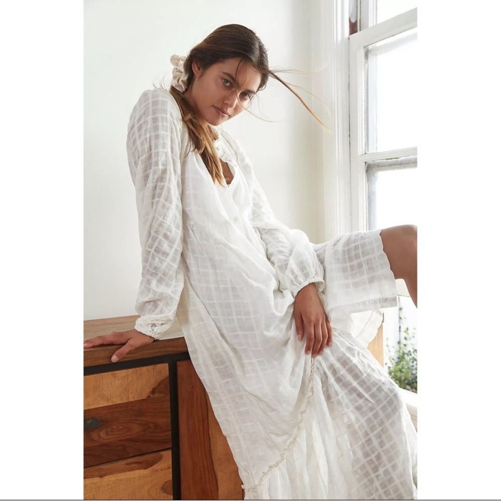 FREE PEOPLE maxi tired white Edie dress button down sz small - Picture 11 of 16